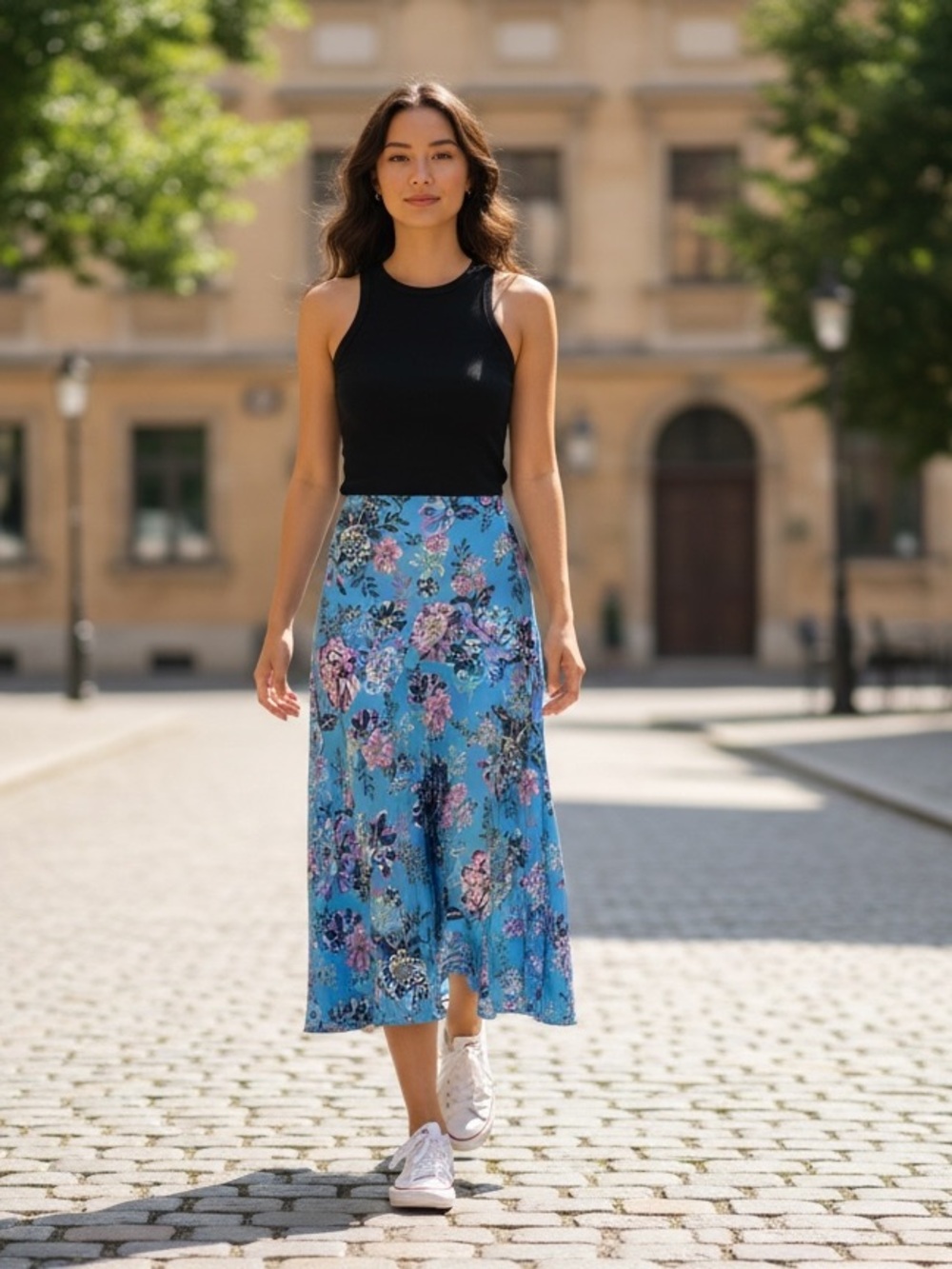 NWOT Steve Madden Blue Floral Maxi Skirt size Large